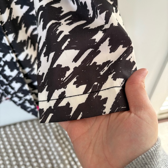 Kate Spade Houndstooth Raincoat Pink Lining Black White Trench Jacket Size Med - Picture 15 of 16
